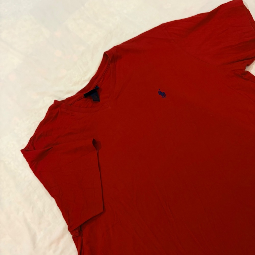 Polo Ralph Lauren Mens Red V-Neck T-Shirt Short Sleeve Cotton Pony Logo Large